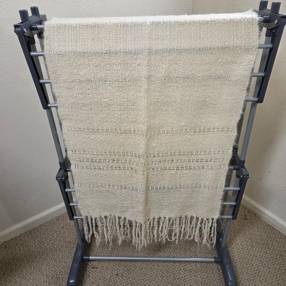 Cream Ivory Mohair Blend Oversized Scarf Wrap Fringed Textured Shawl 24x90